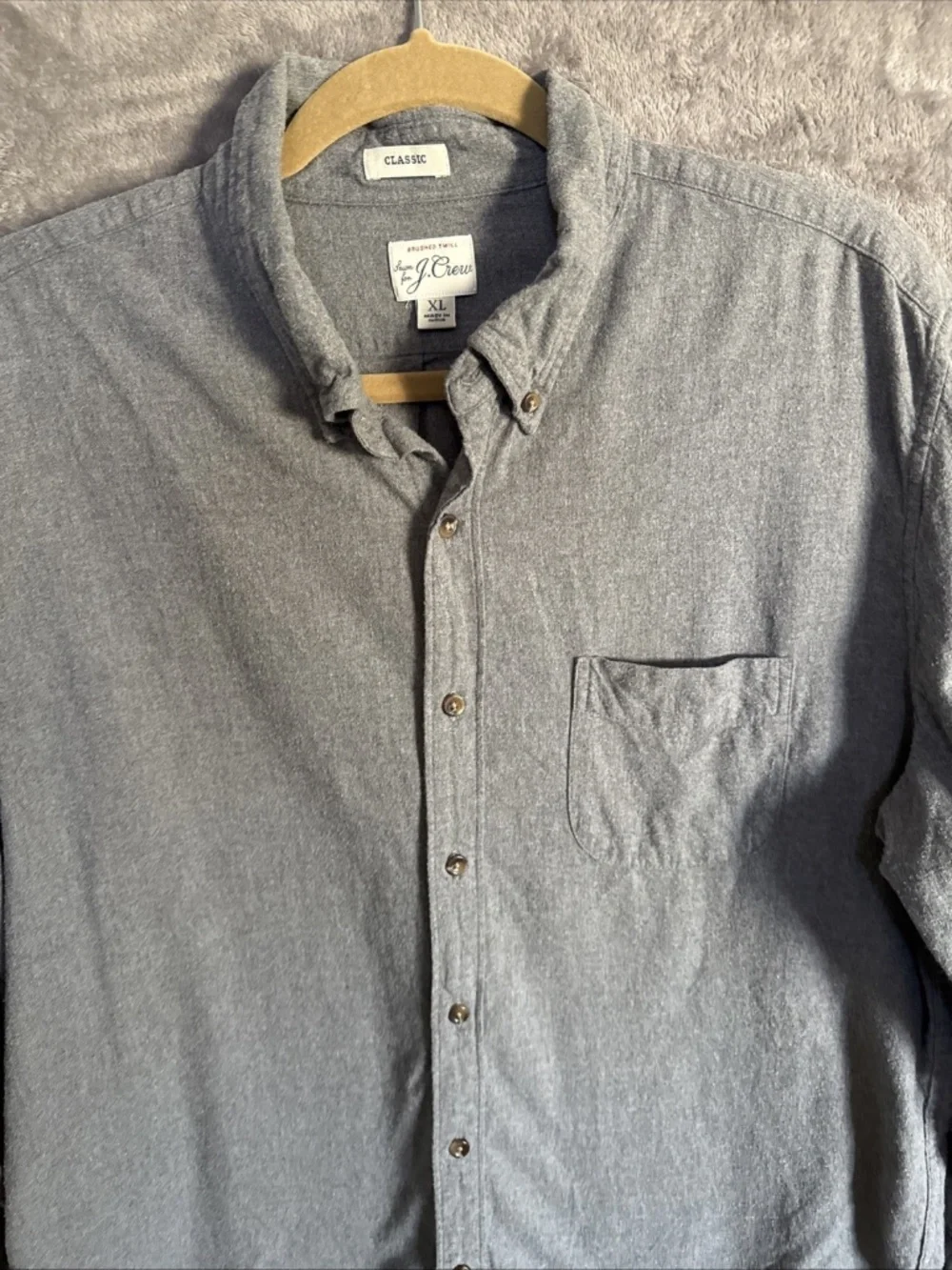 J.Crew Men's Brushed Twill Button Down Shirt Gray XL Classic Fit (FITS LIKE LRG)